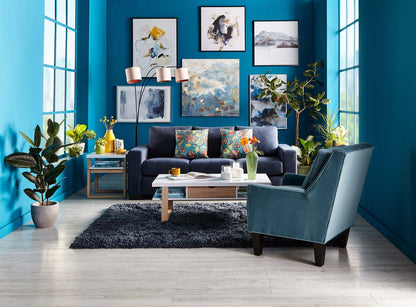 Fauteuil d'appoint club Sofa Lab personnalisable de 29 po en tissu de velours avec pattes en bois - bleu mer | Fabriqué au Canada Sofa Lab Fauteuil d'appoint personnalisable Club 29 en tissu velours avec pieds en bois - Bleu mer | CLUB3288