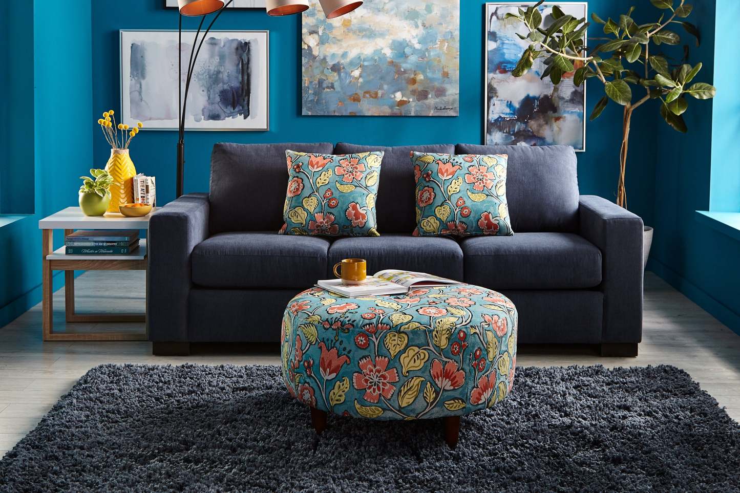 Fabriqué au Canada Sofa Lab personnalisable Pouf en tissu The Curve 31 - Malibu multicolore | Pouf The Curve de Sofa Lab de 31 po fabriqué au Canada en tissu - Malibu multicolore | CURV1144