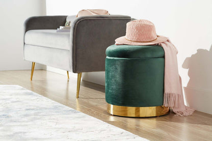 Phebe 16.5 Storage Ottoman with Gold Trim Base - Vert|Pouf de rangement Phebe de 16,5 po avec base à bordures dorées - vert