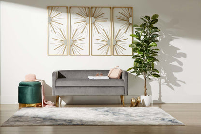 Banc Cass 52 - Velours Gris avec Pieds Dorés|Banc Cass de 52 po - velours gris avec pattes dorées