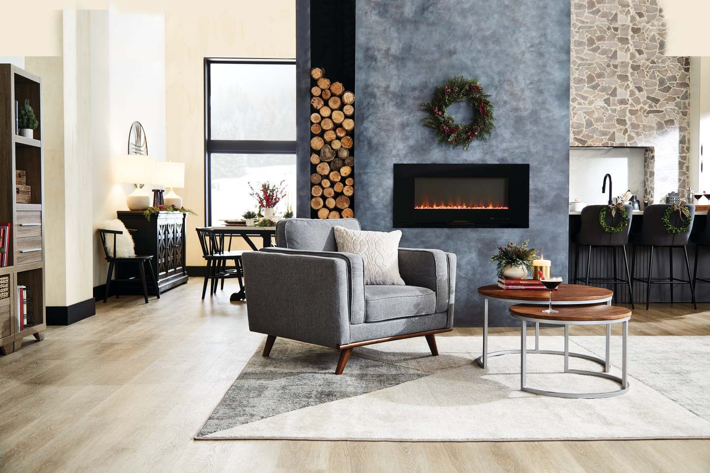 Fauteuil Kassia de Kort & Co. de 40,9 po en tissu d’apparence lin avec base et pattes en bois - gris