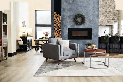 Fauteuil Kassia de Kort & Co. de 40,9 po en tissu d’apparence lin avec base et pattes en bois - gris