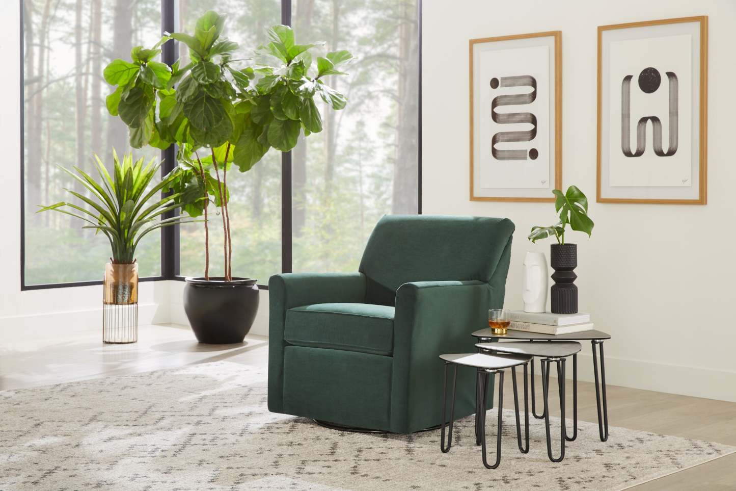Fauteuil d’appoint pivotant personnalisable Sofa Lab de 31 po fabriqué au Canada en tissu de velours - vert Hunter Green | SWIV3488