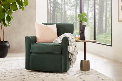 Fauteuil d’appoint pivotant personnalisable Sofa Lab de 31 po fabriqué au Canada en tissu de velours - vert Hunter Green | SWIV3488
