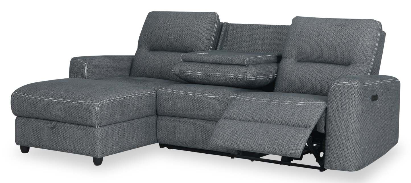 Sofa sectionnel de gauche à inclinaison électrique Meadow 2 pièces en tissu de chenille avec fauteuil long de rangement - gris anthracite