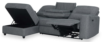 Sofa sectionnel de gauche à inclinaison électrique Meadow 2 pièces en tissu de chenille avec fauteuil long de rangement - gris anthracite