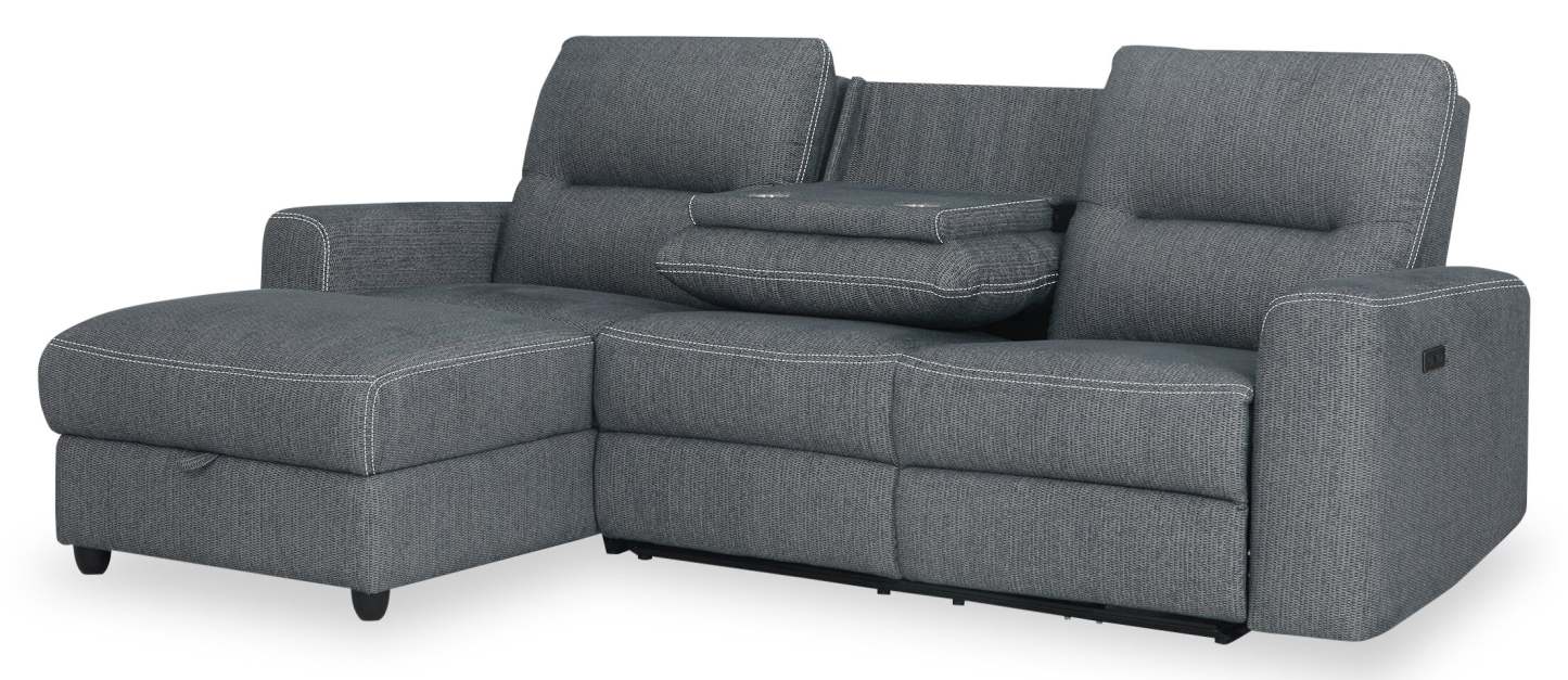 Sofa sectionnel de gauche à inclinaison électrique Meadow 2 pièces en tissu de chenille avec fauteuil long de rangement - gris anthracite