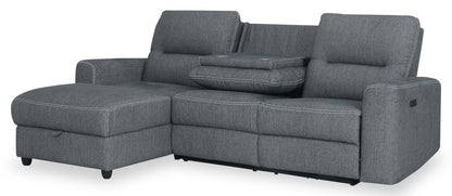 Sofa sectionnel de gauche à inclinaison électrique Meadow 2 pièces en tissu de chenille avec fauteuil long de rangement - gris anthracite