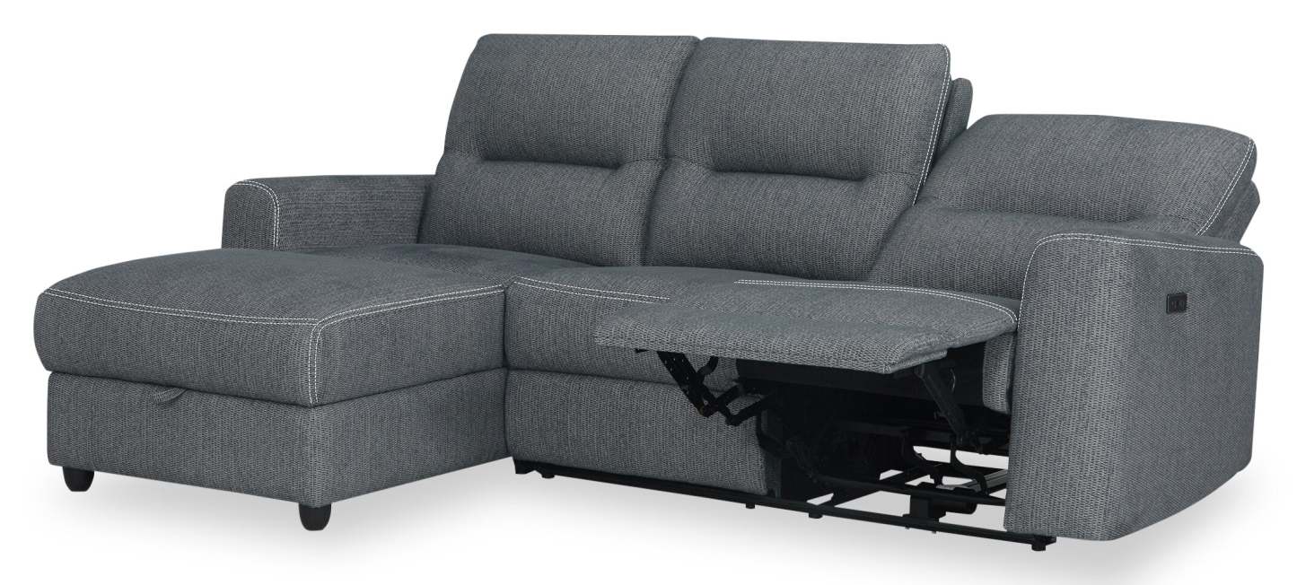Sofa sectionnel de gauche à inclinaison électrique Meadow 2 pièces en tissu de chenille avec fauteuil long de rangement - gris anthracite