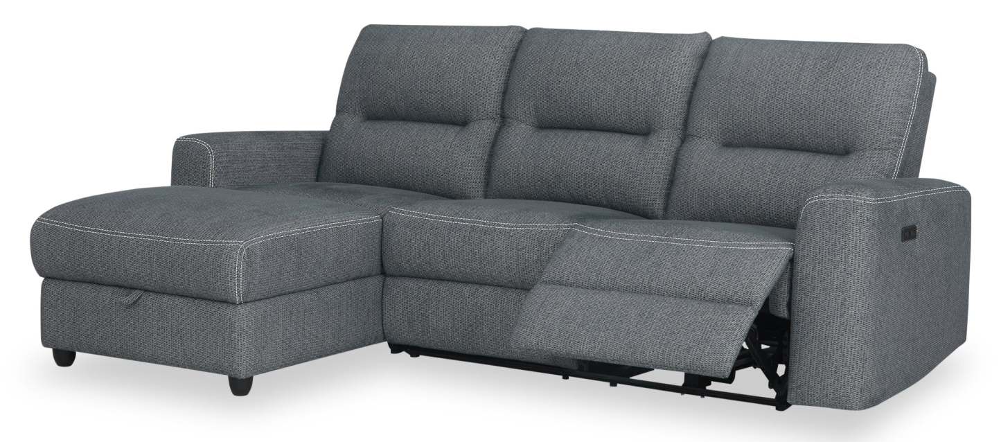Sofa sectionnel de gauche à inclinaison électrique Meadow 2 pièces en tissu de chenille avec fauteuil long de rangement - gris anthracite