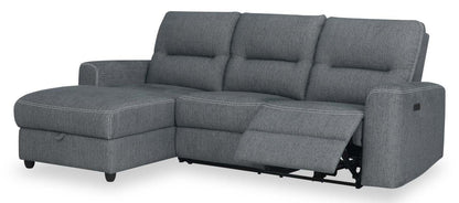 Sofa sectionnel de gauche à inclinaison électrique Meadow 2 pièces en tissu de chenille avec fauteuil long de rangement - gris anthracite