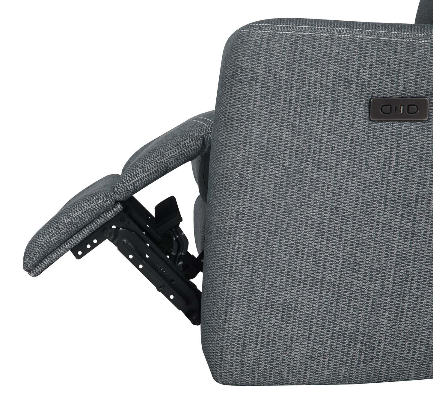 Sofa sectionnel de gauche à inclinaison électrique Meadow 2 pièces en tissu de chenille avec fauteuil long de rangement - gris anthracite