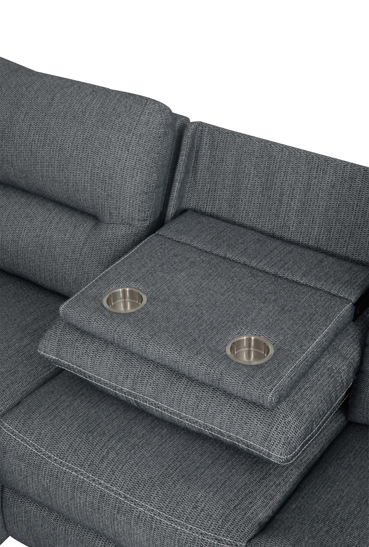 Sofa sectionnel de gauche à inclinaison électrique Meadow 2 pièces en tissu de chenille avec fauteuil long de rangement - gris anthracite