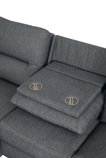Sofa sectionnel de gauche à inclinaison électrique Meadow 2 pièces en tissu de chenille avec fauteuil long de rangement - gris anthracite
