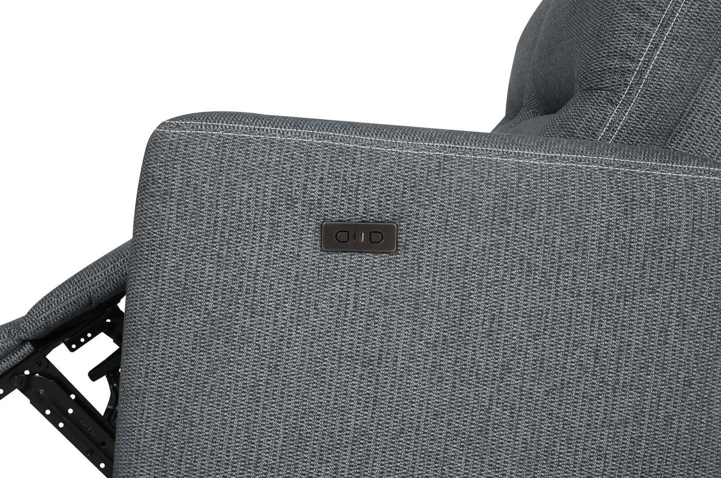 Sofa sectionnel de gauche à inclinaison électrique Meadow 2 pièces en tissu de chenille avec fauteuil long de rangement - gris anthracite
