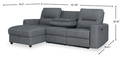 Sofa sectionnel de gauche à inclinaison électrique Meadow 2 pièces en tissu de chenille avec fauteuil long de rangement - gris anthracite