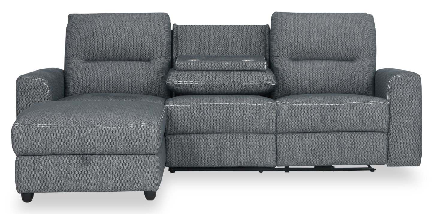 Sofa sectionnel de gauche à inclinaison électrique Meadow 2 pièces en tissu de chenille avec fauteuil long de rangement - gris anthracite