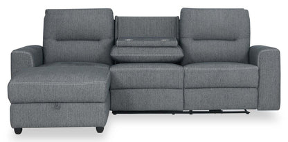 Sofa sectionnel de gauche à inclinaison électrique Meadow 2 pièces en tissu de chenille avec fauteuil long de rangement - gris anthracite