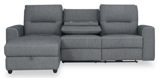 Sofa sectionnel de gauche à inclinaison électrique Meadow 2 pièces en tissu de chenille avec fauteuil long de rangement - gris anthracite