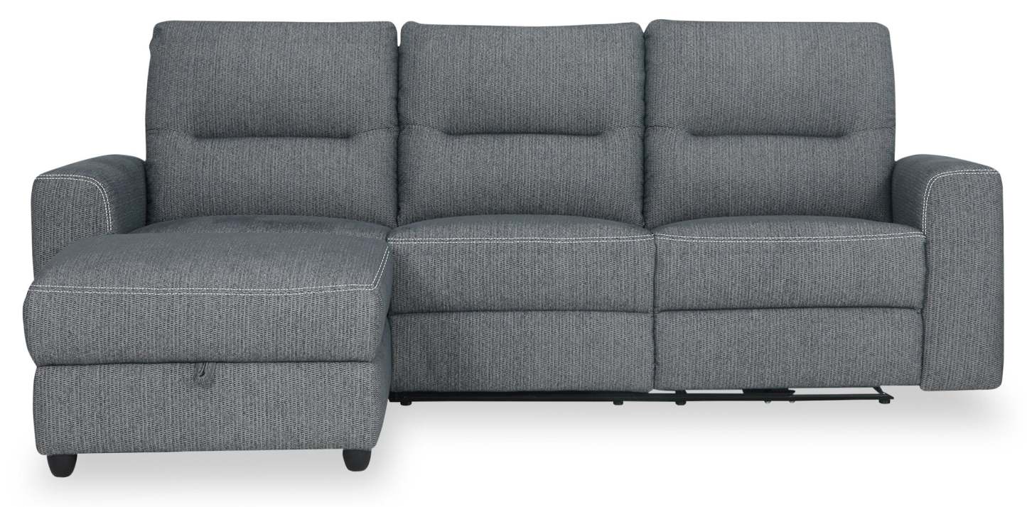 Sofa sectionnel de gauche à inclinaison électrique Meadow 2 pièces en tissu de chenille avec fauteuil long de rangement - gris anthracite