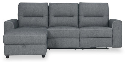 Sofa sectionnel de gauche à inclinaison électrique Meadow 2 pièces en tissu de chenille avec fauteuil long de rangement - gris anthracite