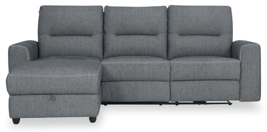 Sofa sectionnel de gauche à inclinaison électrique Meadow 2 pièces en tissu de chenille avec fauteuil long de rangement - gris anthracite