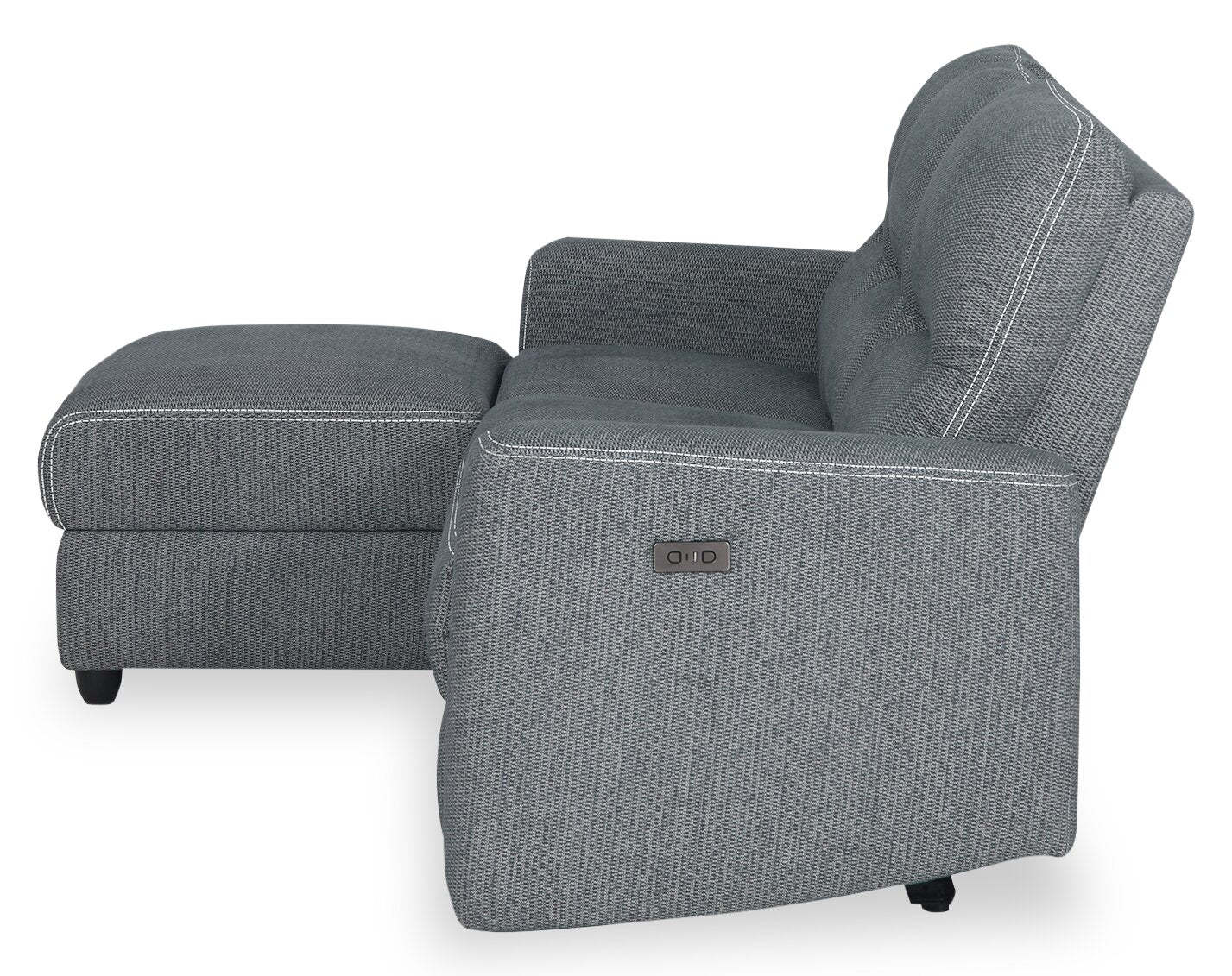 Sofa sectionnel de gauche à inclinaison électrique Meadow 2 pièces en tissu de chenille avec fauteuil long de rangement - gris anthracite