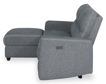Sofa sectionnel de gauche à inclinaison électrique Meadow 2 pièces en tissu de chenille avec fauteuil long de rangement - gris anthracite