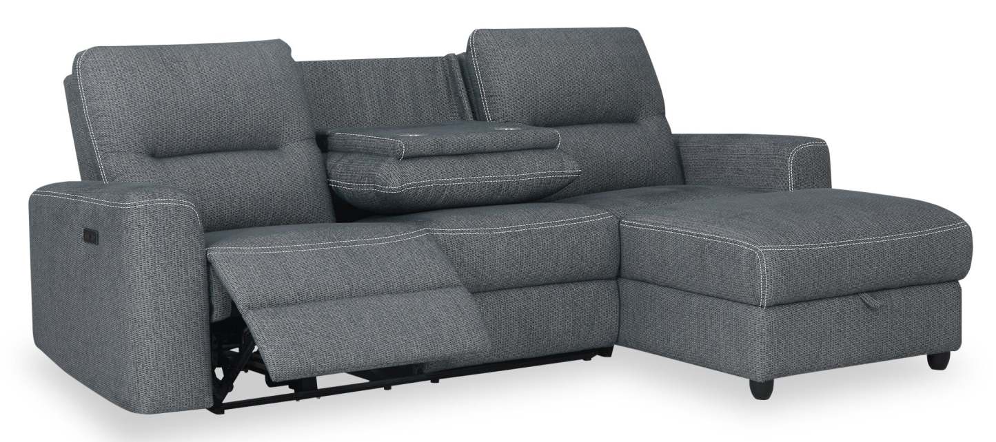 Sofa sectionnel de droite à inclinaison électrique Meadow 2 pièces en tissu de chenille avec fauteuil long de rangement - gris anthracite