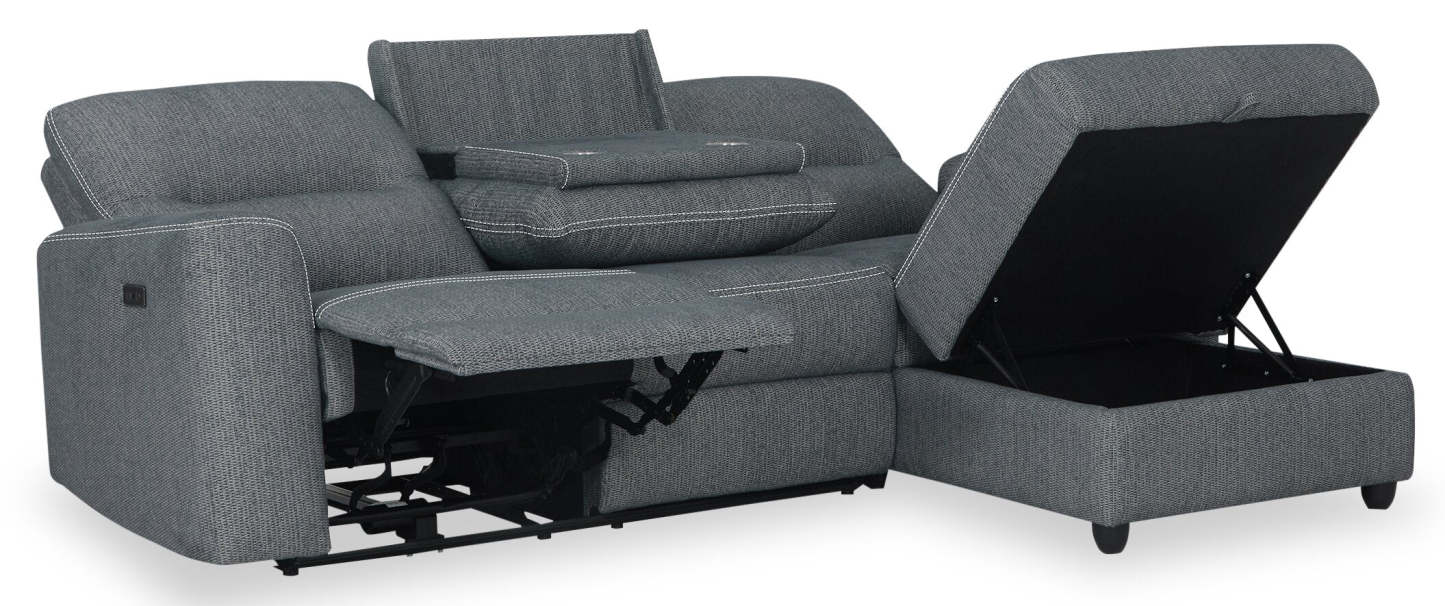 Sofa sectionnel de droite à inclinaison électrique Meadow 2 pièces en tissu de chenille avec fauteuil long de rangement - gris anthracite