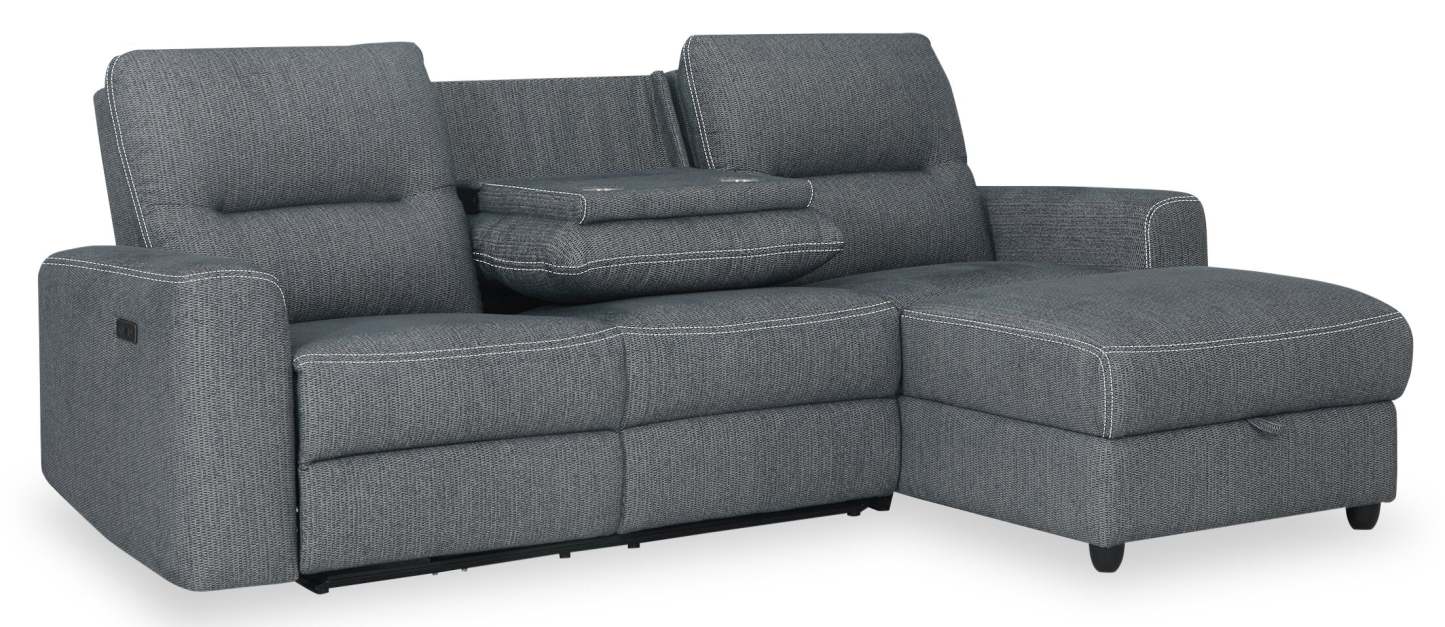Sofa sectionnel de droite à inclinaison électrique Meadow 2 pièces en tissu de chenille avec fauteuil long de rangement - gris anthracite