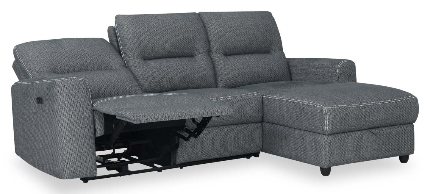 Sofa sectionnel de droite à inclinaison électrique Meadow 2 pièces en tissu de chenille avec fauteuil long de rangement - gris anthracite