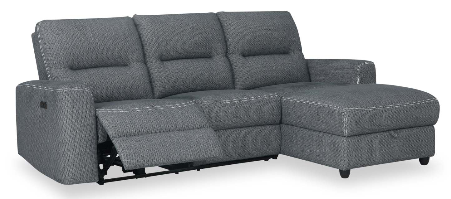 Sofa sectionnel de droite à inclinaison électrique Meadow 2 pièces en tissu de chenille avec fauteuil long de rangement - gris anthracite