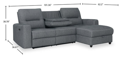 Sofa sectionnel de droite à inclinaison électrique Meadow 2 pièces en tissu de chenille avec fauteuil long de rangement - gris anthracite
