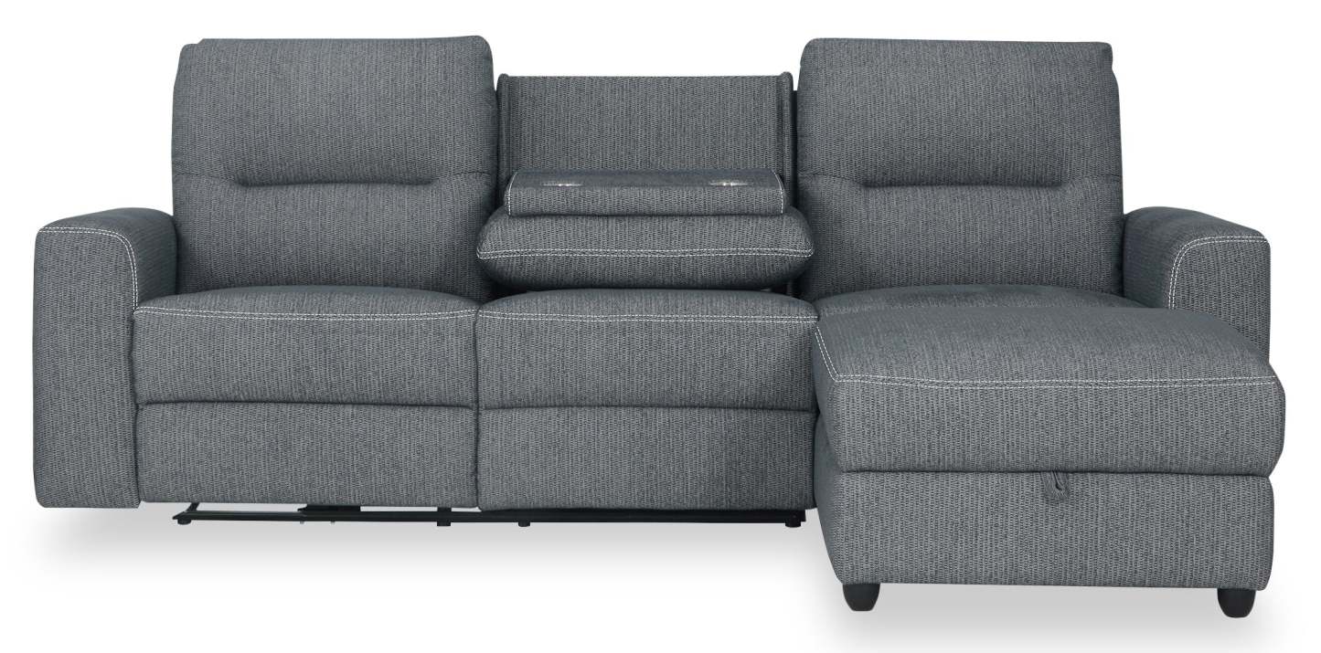 Sofa sectionnel de droite à inclinaison électrique Meadow 2 pièces en tissu de chenille avec fauteuil long de rangement - gris anthracite