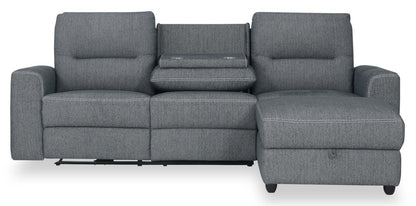 Sofa sectionnel de droite à inclinaison électrique Meadow 2 pièces en tissu de chenille avec fauteuil long de rangement - gris anthracite