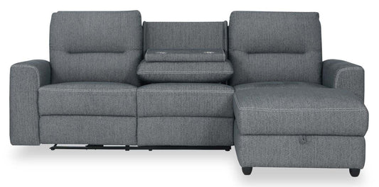 Sofa sectionnel de droite à inclinaison électrique Meadow 2 pièces en tissu de chenille avec fauteuil long de rangement - gris anthracite