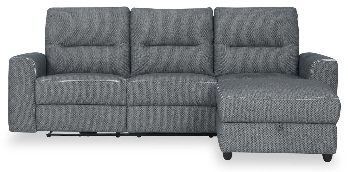 Sofa sectionnel de droite à inclinaison électrique Meadow 2 pièces en tissu de chenille avec fauteuil long de rangement - gris anthracite