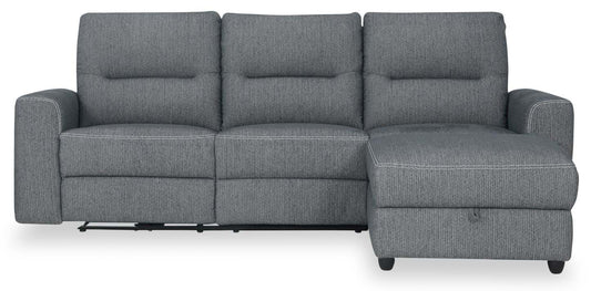 Sofa sectionnel de droite à inclinaison électrique Meadow 2 pièces en tissu de chenille avec fauteuil long de rangement - gris anthracite