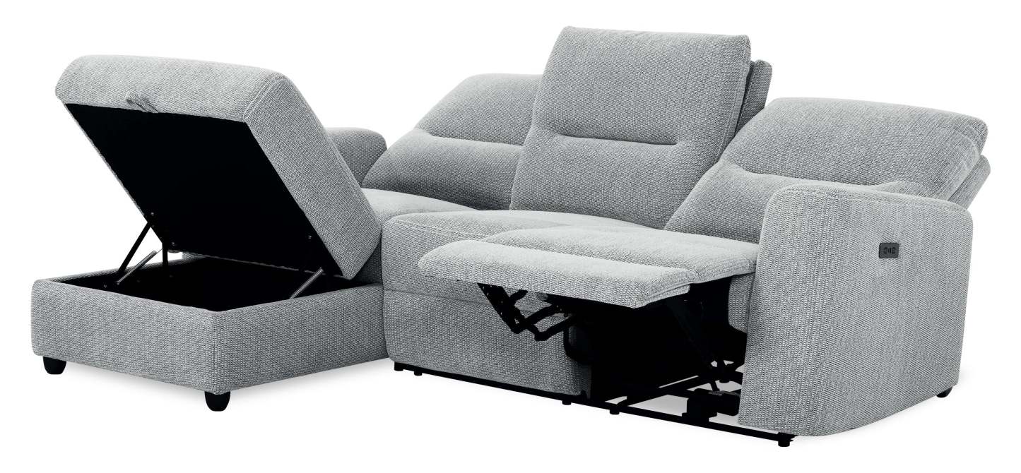 Sofa sectionnel de gauche à inclinaison électrique Meadow 2 pièces en tissu de chenille avec fauteuil long de rangement - gris rivière