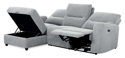 Sofa sectionnel de gauche à inclinaison électrique Meadow 2 pièces en tissu de chenille avec fauteuil long de rangement - gris rivière