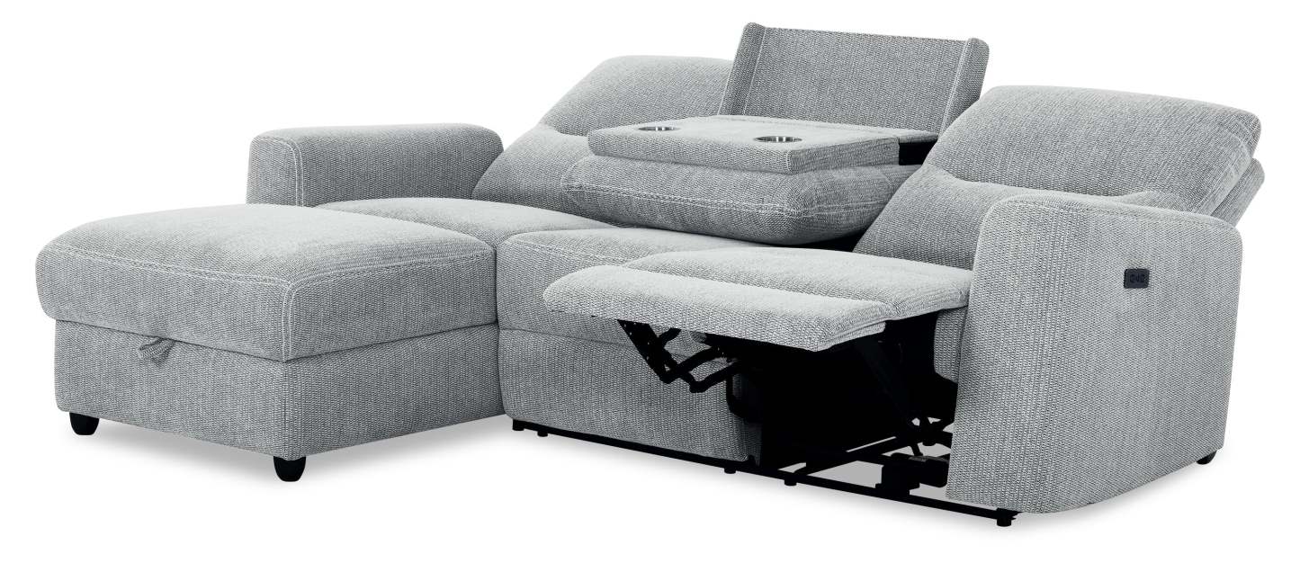 Sofa sectionnel de gauche à inclinaison électrique Meadow 2 pièces en tissu de chenille avec fauteuil long de rangement - gris rivière