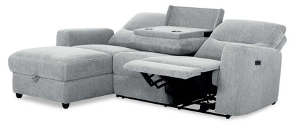 Sofa sectionnel de gauche à inclinaison électrique Meadow 2 pièces en tissu de chenille avec fauteuil long de rangement - gris rivière