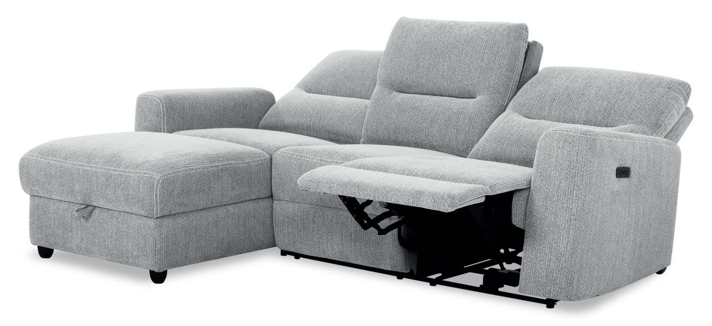 Sofa sectionnel de gauche à inclinaison électrique Meadow 2 pièces en tissu de chenille avec fauteuil long de rangement - gris rivière