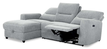 Sofa sectionnel de gauche à inclinaison électrique Meadow 2 pièces en tissu de chenille avec fauteuil long de rangement - gris rivière