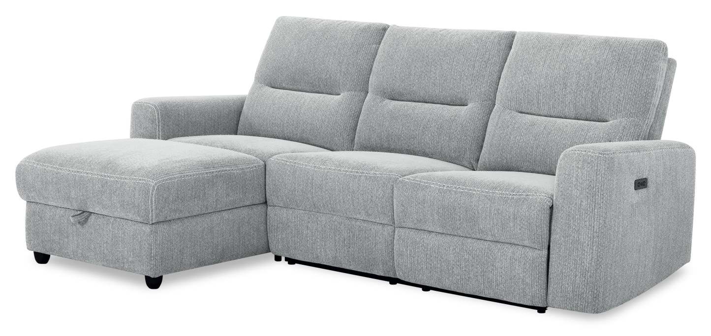 Sofa sectionnel de gauche à inclinaison électrique Meadow 2 pièces en tissu de chenille avec fauteuil long de rangement - gris rivière