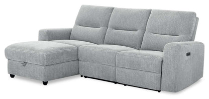 Sofa sectionnel de gauche à inclinaison électrique Meadow 2 pièces en tissu de chenille avec fauteuil long de rangement - gris rivière
