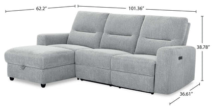 Sofa sectionnel de gauche à inclinaison électrique Meadow 2 pièces en tissu de chenille avec fauteuil long de rangement - gris rivière