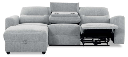 Sofa sectionnel de gauche à inclinaison électrique Meadow 2 pièces en tissu de chenille avec fauteuil long de rangement - gris rivière