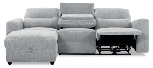 Sofa sectionnel de gauche à inclinaison électrique Meadow 2 pièces en tissu de chenille avec fauteuil long de rangement - gris rivière